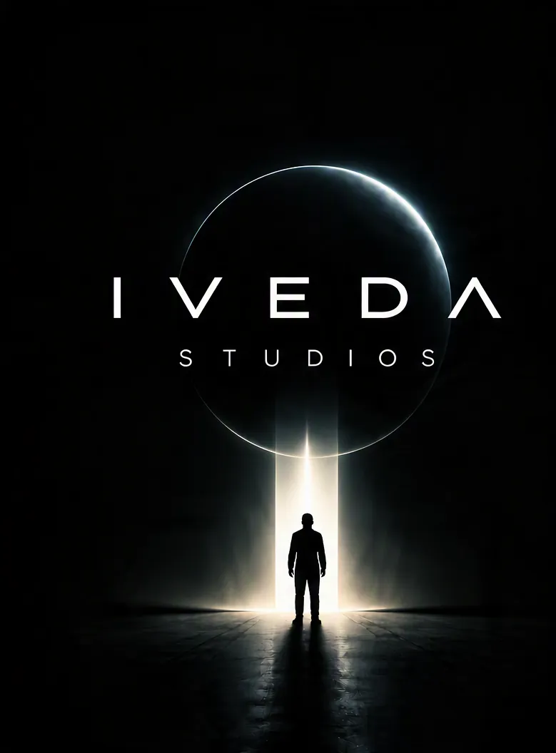 IVEDA STUDIOS key art: a figure in a beam of light under an eclipse ring